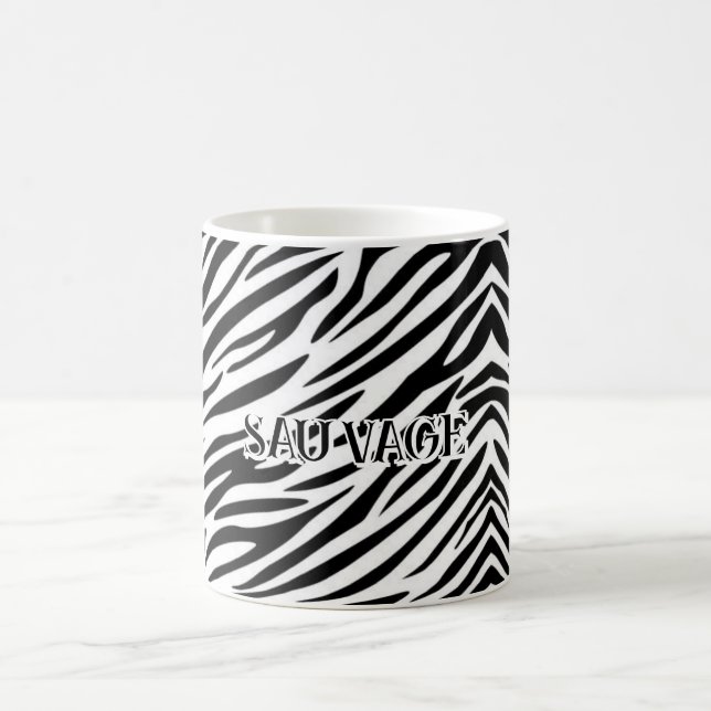 Caneca De Café Zebra Print Mug with “Sauvage” Text (Centro)