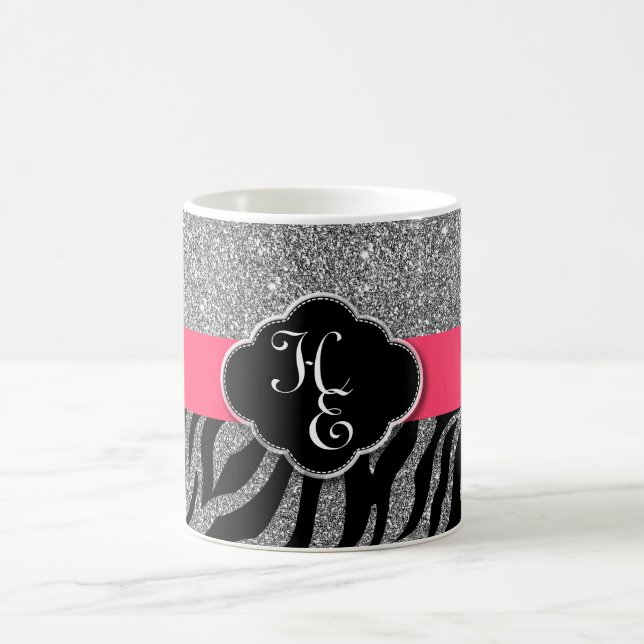 Caneca De Café Zebra Rosa Rosa Cintilante Girly Glitter Adicione  (Centro)