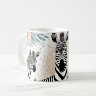 Caneca De Café Zebras Whimsical e Fantasia Floral