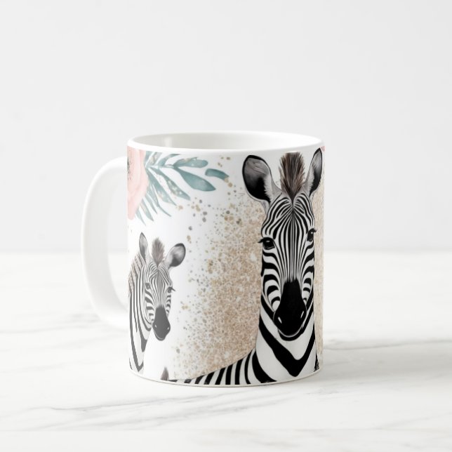 Caneca De Café Zebras Whimsical e Fantasia Floral (Frente Esquerda)