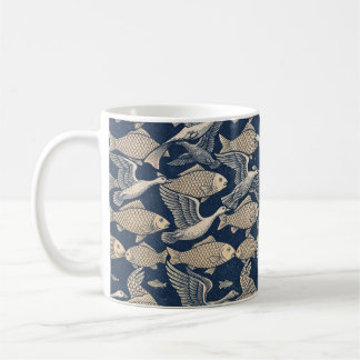 Caneca De Café Zen Cup: Optical Illusion Art of Birds and Fish