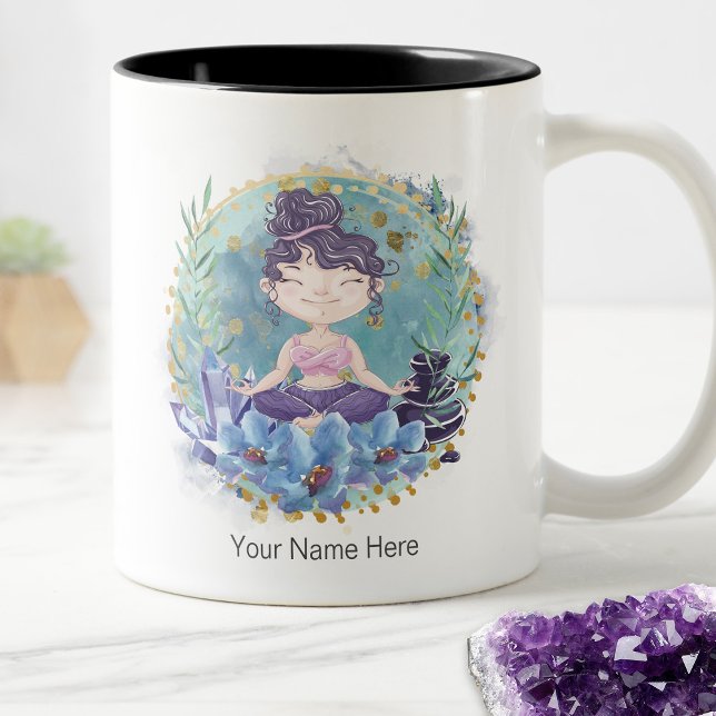 Caneca De Café Zen Girl Yoga Spa Rocks Crystals Flores Espiritais (Criador carregado)