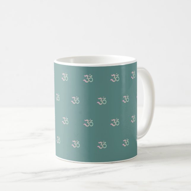 Caneca De Café Zen Om padrão verde turquesa verde pastel (Frente Esquerda)