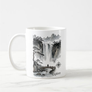 Caneca De Café Zen Waterfall Mountain Ink Art Explore Compass