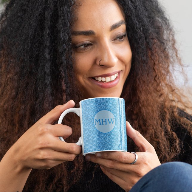 Caneca De Café Zen Waves Monograma Inspirado na Ásia (Criador carregado)