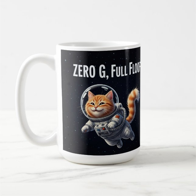 Caneca De Café Zero G, Pelo Cheio! Adorável Gato Espacial (Esquerda)
