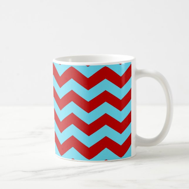 Caneca De Café Ziguezagues vermelhos de Chevron de turquesa na (Direita)