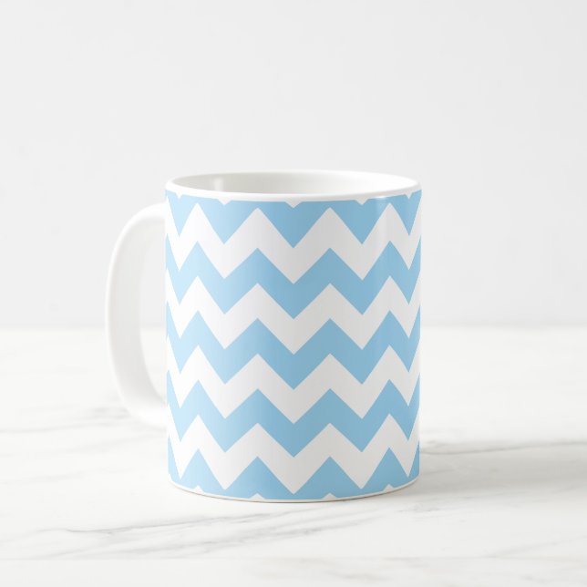 Caneca De Café Zigzag Azul, Chevron Azul, Padrão Geométrico (Frente Esquerda)