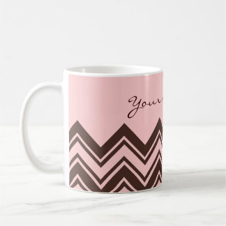 Caneca De Café Zigzag cor-de-rosa e castanho-chocolate