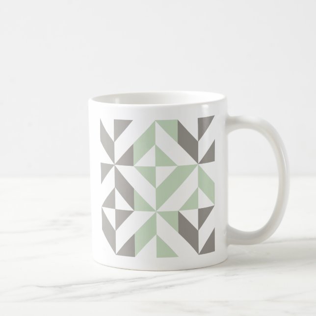 Caneca De Café ZigZag Geométrico de Sage Green e Silver (Direita)