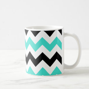 Caneca De Café Zigzag preto branco-turquesa