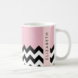 Caneca De Café Zigzag preto-e-branco, Chevron, rosa, seu nome