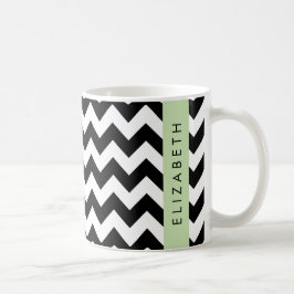 Caneca De Café Zigzag preto-e-branco, padrão Chevron, seu nome