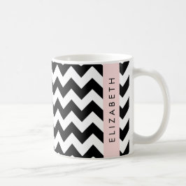 Caneca De Café Zigzag preto-e-branco, padrão Chevron, seu nome