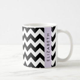 Caneca De Café Zigzag preto-e-branco, padrão Chevron, seu nome