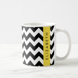 Caneca De Café Zigzag preto-e-branco, padrão Chevron, seu nome