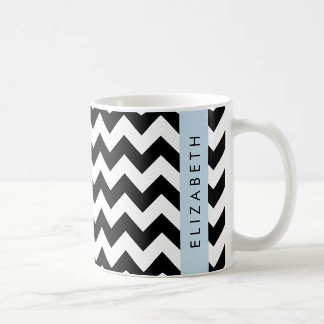 Caneca De Café Zigzag preto-e-branco, padrão Chevron, seu nome (Direita)