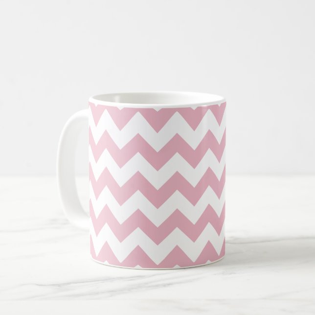 Caneca De Café Zigzag Rosa, Chevron Rosa, Padrão Geométrico (Frente Esquerda)