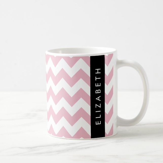 Caneca De Café Zigzag Rosa, Chevron Rosa, Padrão Onda, Seu Nome (Direita)