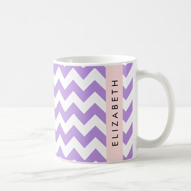 Caneca De Café Zigzag Roxo, Chevron Roxo, Seu Nome (Direita)