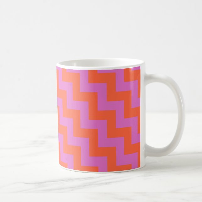 Caneca De Café Zigzags Café Mug, Magenta e Orange Chevrons (Direita)
