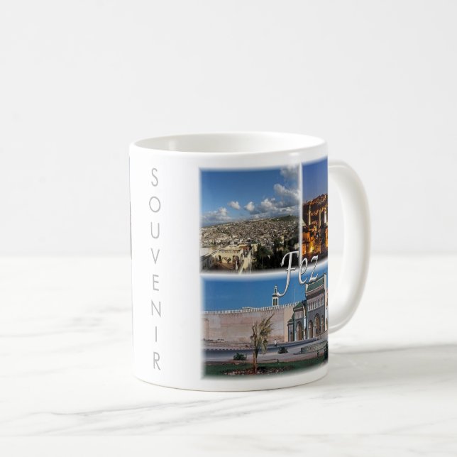 Caneca De Café zMA016 FEZ, Mosaico, Marrocos, África, (Frente Esquerda)