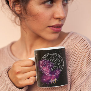 Caneca De Café Zodiac Calendar Mug   Astrology Symbols & Monogram