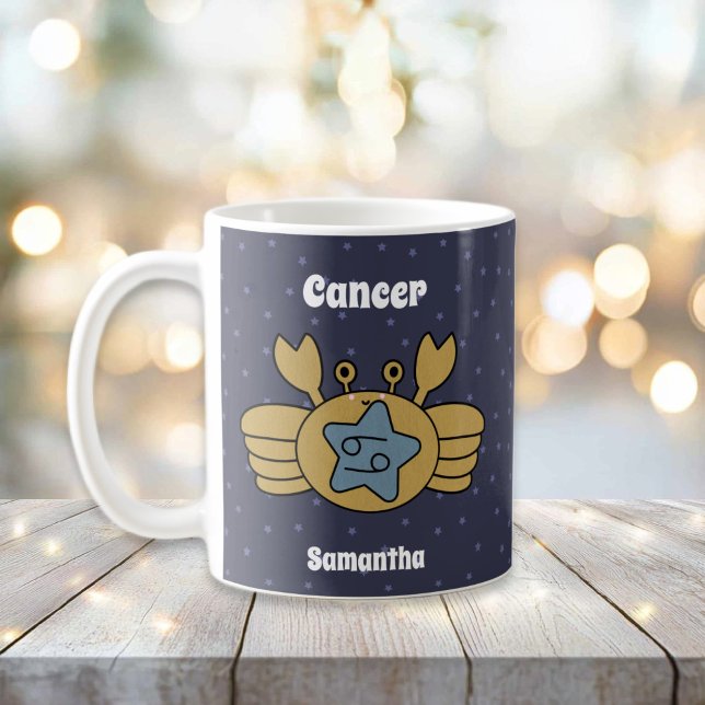 Caneca De Café Zodiac Cancer Ilustrado Cute Personalizado (Cute Illustrated Cancer Zodiac Personalized Coffee Mug)