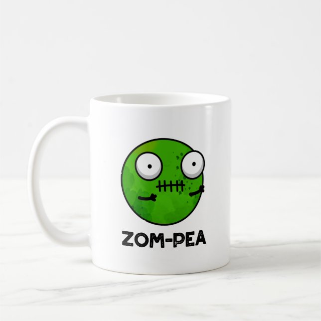 Caneca De Café Zom-pea Dia de as Bruxas engraçado Zombie Pea Pun (Esquerda)