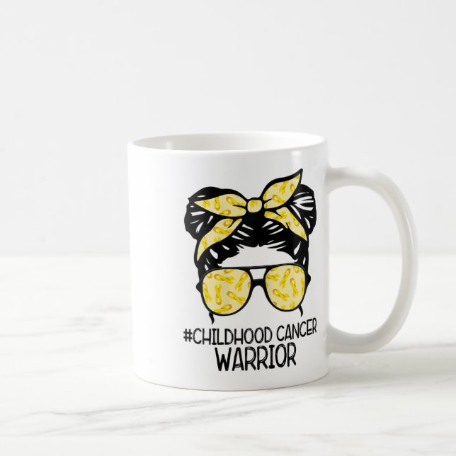 Caneca De Café Zqxj Messy Bun Yellow Ribbon Childhood Cancer Warr (Direita)