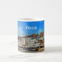 Caneca De Café Zurique. Vista da terraplenagem do rio de Limmat