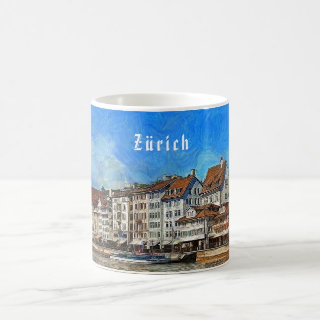 Caneca De Café Zurique. Vista da terraplenagem do rio de Limmat (Centro)