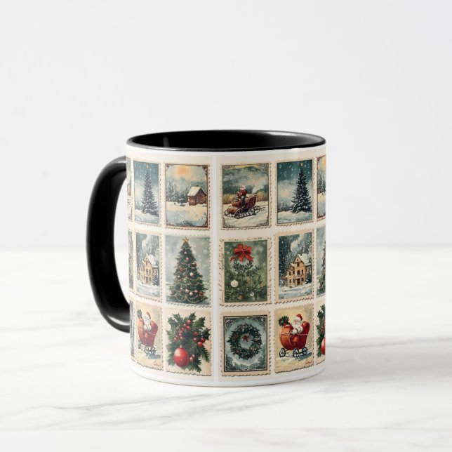 Caneca de cartão-postal de Natal vintage (Frente Esquerda)