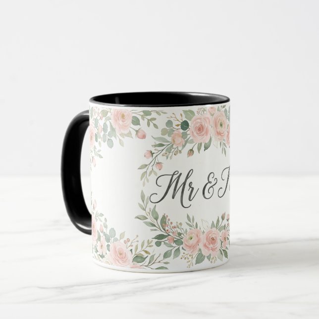 Caneca de casamento dourada com garrafa de flores  (Frente Esquerda)