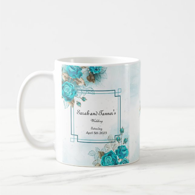 Caneca de Casamento Flor Turquesa (Esquerda)
