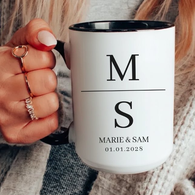 Caneca de Casamento Minimalista Personalizada, Pre (personalized couple mug, wedding monogram mug, wifey and hubby mug, anniversary couple mug,)