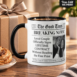 Caneca de Casamento Personalizada, Jornal Presente