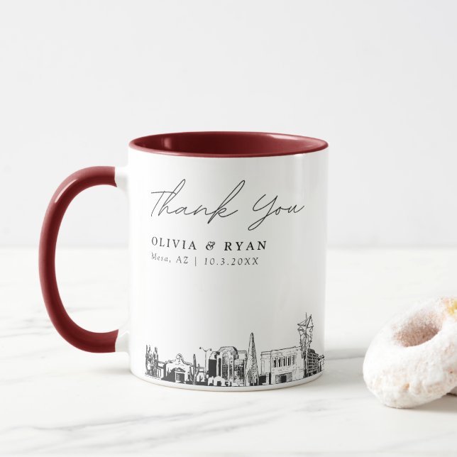 Caneca de casamento personalizada Mesa Skyline Ske (Com Donut)