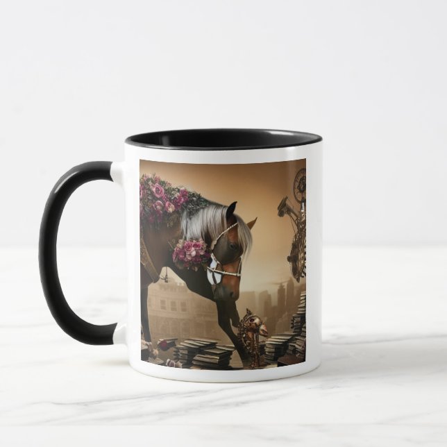 Caneca de cavalo steampunk com rosas (Esquerda)