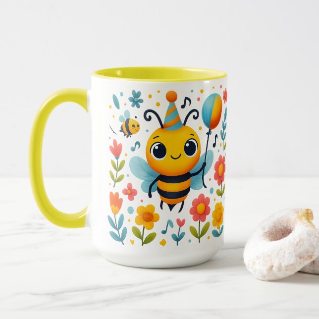 Caneca de Cerâmica Abelha Festa Fofa (Com Donut)