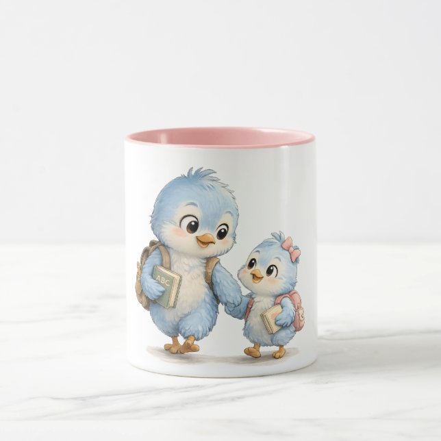 Caneca de Cerâmica Azul com Acento Rosa (Centro)