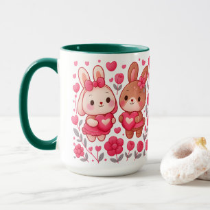 Caneca de Cerâmica Casal de Coelhos Românticos Cor