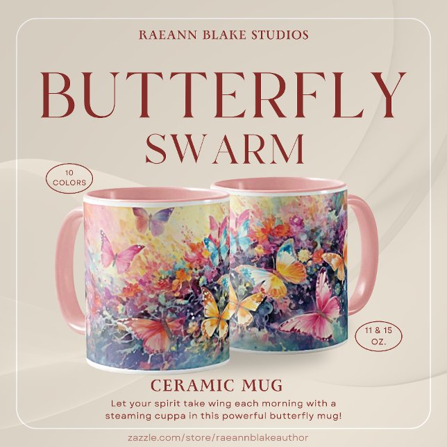 Caneca de Cerâmica com Design de Enxame de Borbole (Criador carregado)