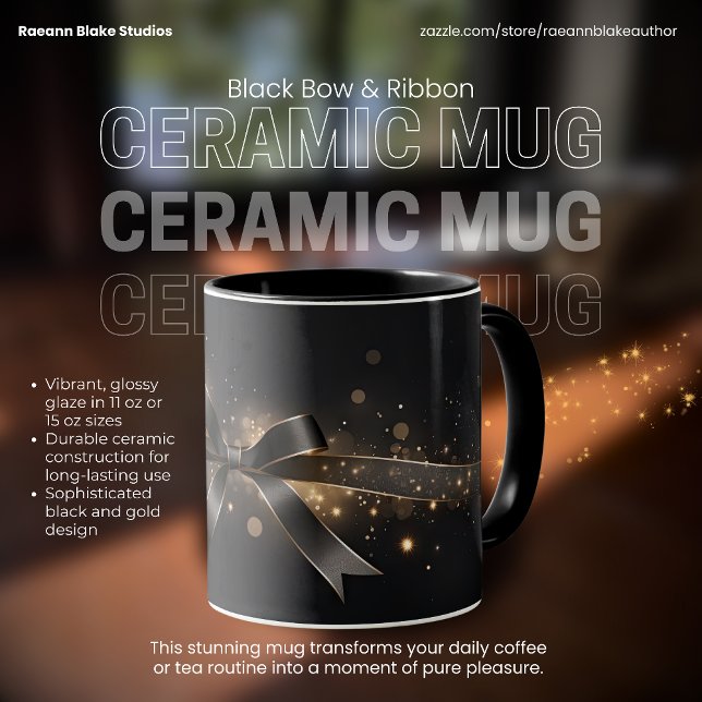 Caneca de Cerâmica com Laço e Fita Preta (Criador carregado)