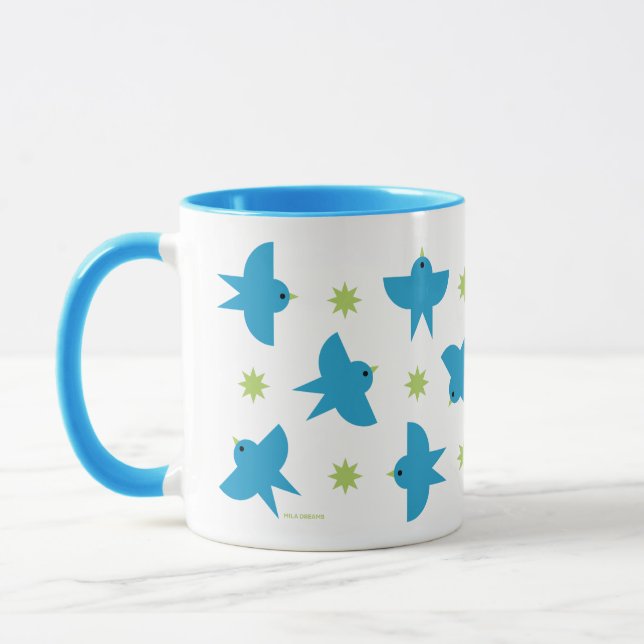 Caneca de Cerâmica com Padrão de Pássaros Azuis Vo (Esquerda)