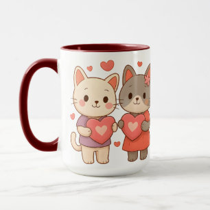 Caneca de Cerâmica Coração de Gatos Românticos