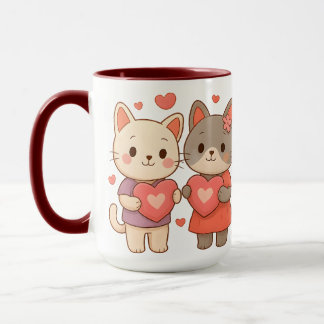 Caneca de Cerâmica Coração de Gatos Românticos