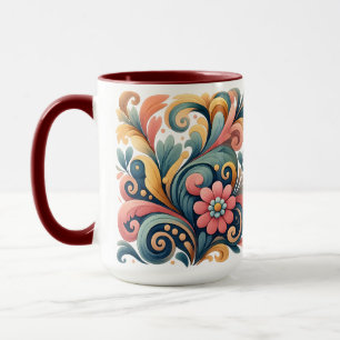 Caneca de Cerâmica de Arte Popular Floral Colorida