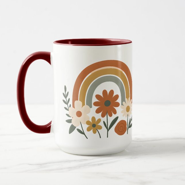 Caneca de Cerâmica Floral Arco-Íris Retro (Esquerda)