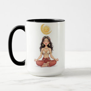 Caneca de Cerâmica Mulher Meditando Boho Celestial